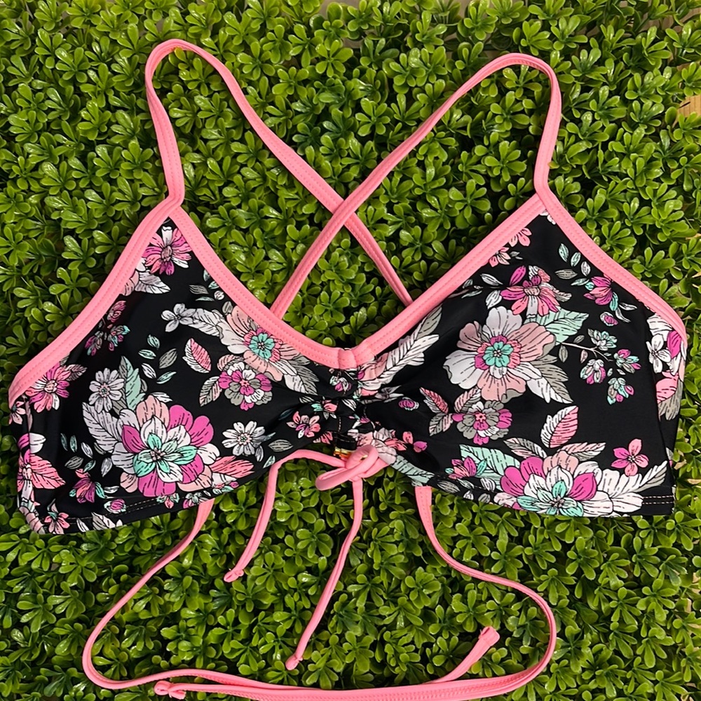🔥 SALE Black, Coral, Tropical Bikini Top | Juniors Large